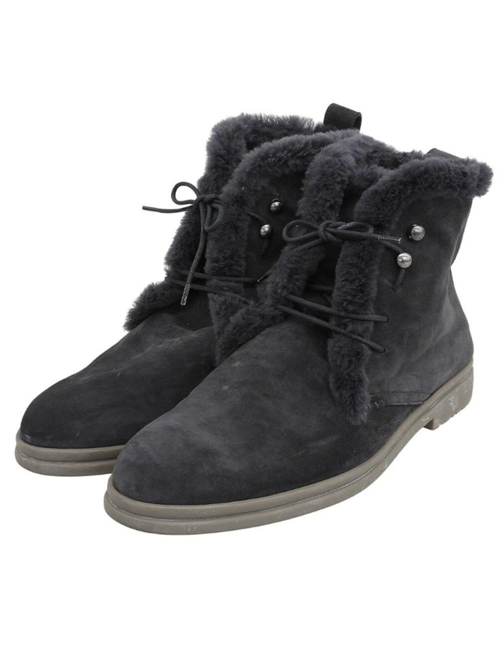 Loro Piana Shearling Fleece Chukka Boots Black Actual